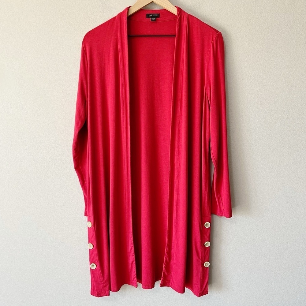 J. Jill Wearever Grenadine Red Open Front Duster Cardigan Medium Petite Buttons